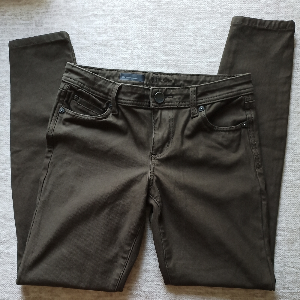 Kut From the Kloth Mia Toothpick Skinny Army Green Jeans Sz 2